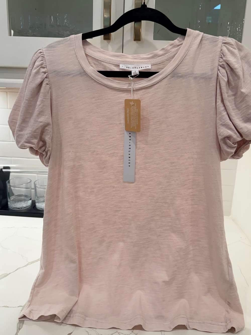 Jane and Delancey Puff-Sleeve Short Sleeve Tee in Blush Pink